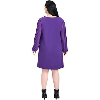 Avenue Women's Plus Size Paloma Blouson Pleated Sleeve Shift Dress