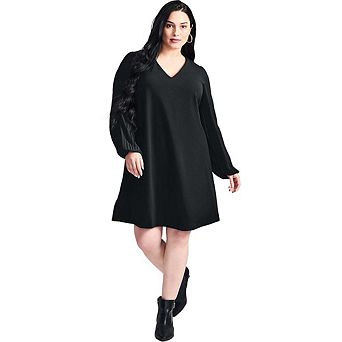 Avenue Women's Plus Size Paloma Blouson Pleated Sleeve Shift Dress