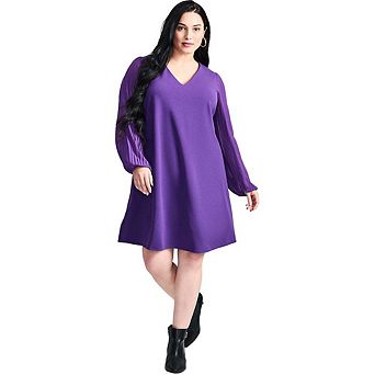Avenue Women's Plus Size Paloma Blouson Pleated Sleeve Shift Dress