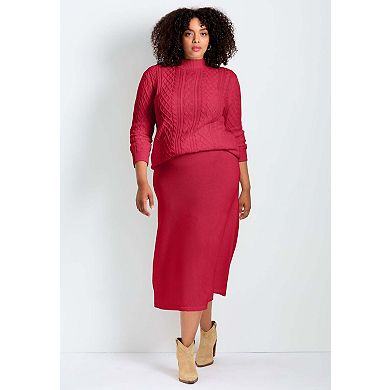 Avenue Women's Plus Size Mock Neck Cable Sweater