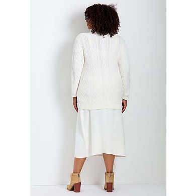 Avenue Women's Plus Size Mock Neck Cable Sweater