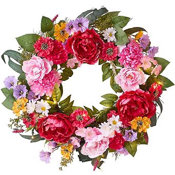 BrylaneHome 24 Pre-Lit Mia Spring Wreath