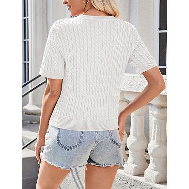 Women's Short Sleeve Knit Cardigan Ribbed Button Up Sweater Open Front Cover Up