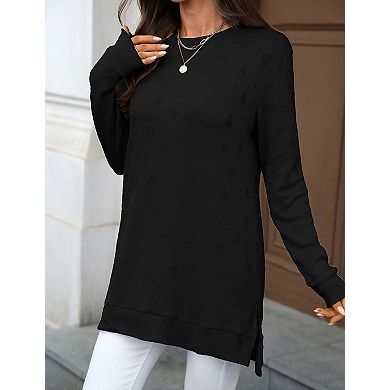 Women's Knit Top Oversized Casual Sweater Shirt with Side Vents Long Sleeve Loungewear Tunic