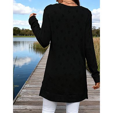 Women's Knit Top Oversized Casual Sweater Shirt with Side Vents Long Sleeve Loungewear Tunic