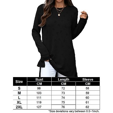 Women's Knit Top Oversized Casual Sweater Shirt with Side Vents Long Sleeve Loungewear Tunic