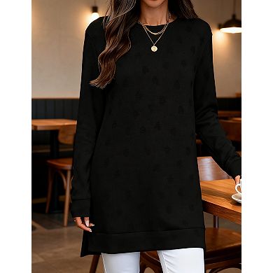Women's Knit Top Oversized Casual Sweater Shirt with Side Vents Long Sleeve Loungewear Tunic