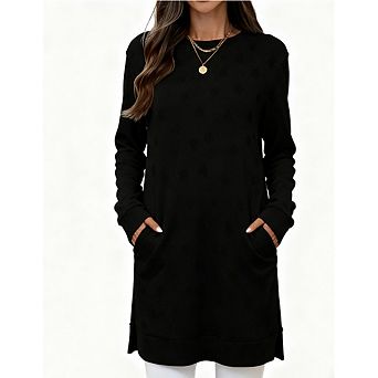 Women's Knit Top Oversized Casual Sweater Shirt with Side Vents Long Sleeve Loungewear Tunic
