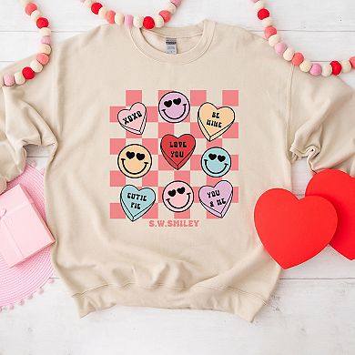 S.W.Smiley Candy Heart Smile Solid - Women's Graphic Sweatshirt
