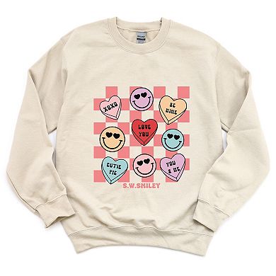 S.W.Smiley Candy Heart Smile Solid - Women's Graphic Sweatshirt
