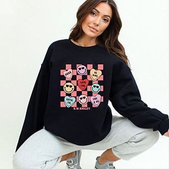 S.W.Smiley Candy Heart Smile Solid - Women's Graphic Sweatshirt
