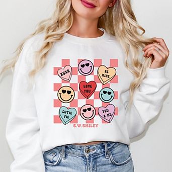 S.W.Smiley Candy Heart Smile Solid - Women's Graphic Sweatshirt