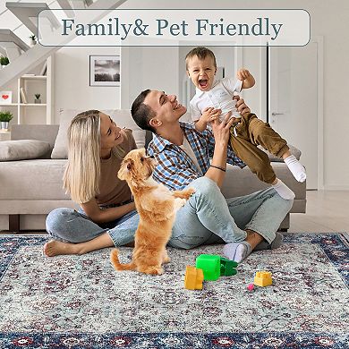 Non-Slip Foldable Printed Rug Elegant Abstract Design Ultra Soft Thick Area Carpet