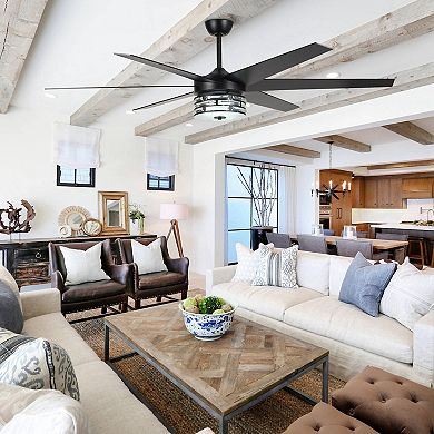 70-inch Matte Black Ceiling Fan with LED Light and Remote Control