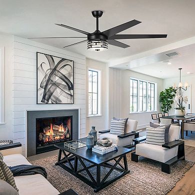 70-inch Matte Black Ceiling Fan with LED Light and Remote Control