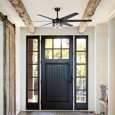 70-inch Matte Black Ceiling Fan with LED Light and Remote Control