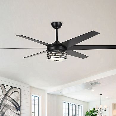 70-inch Matte Black Ceiling Fan with LED Light and Remote Control