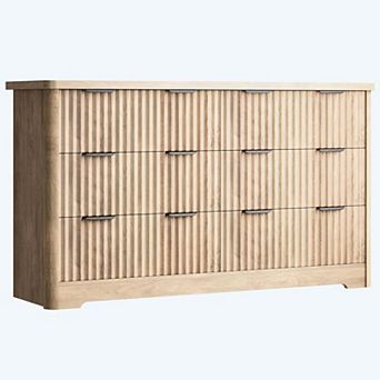 Modern 6 Drawer Dresser with Wood Top, Sturdy Clothes Storage Cabinet