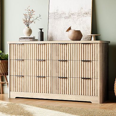 Modern 6 Drawer Dresser with Wood Top, Sturdy Clothes Storage Cabinet