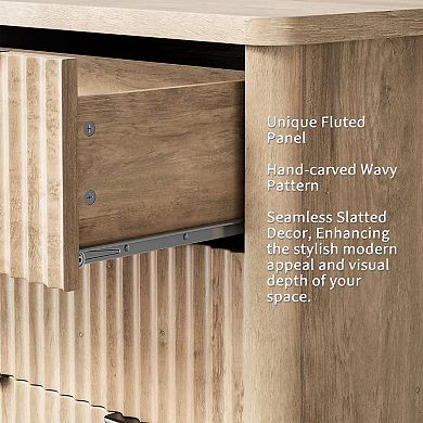 Modern 6 Drawer Dresser with Wood Top, Sturdy Clothes Storage Cabinet