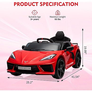 12V Licensed Corvette Kids Electric Car with Remote Control & LED Lights