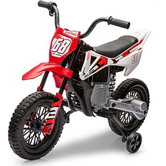12V Kids Electric Dirt Bike, 50W Motor, Training Wheels & Spring Suspension for Ages 3+