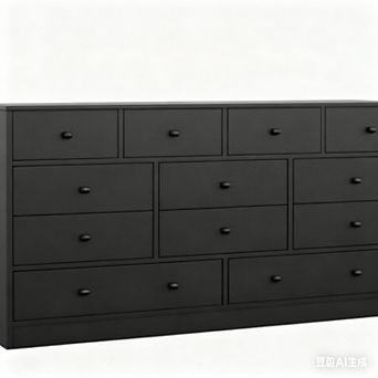 12 Drawer 61 Inch Wood Dresser with Power Outlet, Wide Chest of Drawers
