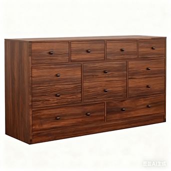12 Drawer 61 Inch Wood Dresser with Power Outlet, Wide Chest of Drawers
