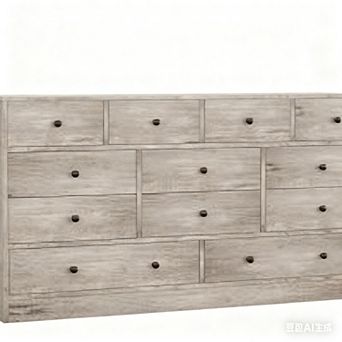 12 Drawer 61 Inch Wood Dresser with Power Outlet, Wide Chest of Drawers