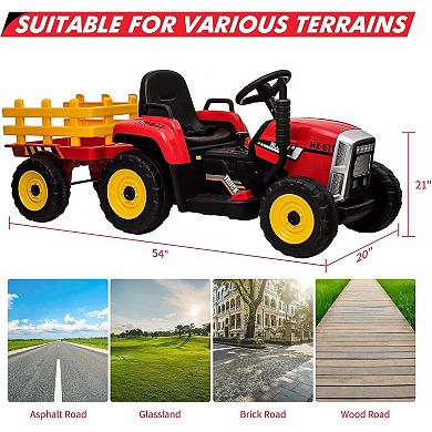 12V Ride-On Tractor with Parental Control & Detachable Trailer. Interactive Toy for Ages 3-6.25W