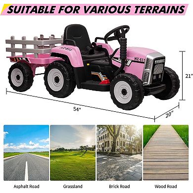12V Ride-On Tractor with Parental Control & Detachable Trailer. Interactive Toy for Ages 3-6.25W