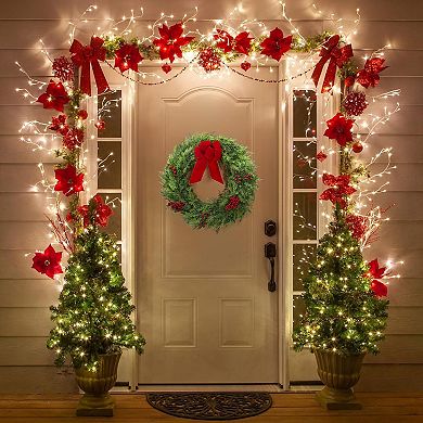 Natural Cypress Christmas Wreath with Bow, Holiday Decor for Entryway & Front Porch