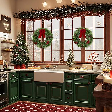 Natural Cypress Christmas Wreath with Bow, Holiday Decor for Entryway & Front Porch