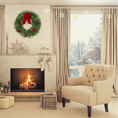 Natural Cypress Christmas Wreath with Bow, Holiday Decor for Entryway & Front Porch