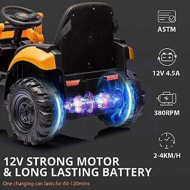 12V Kids 4-in-1 Ride-On Excavator with Remote Control & Adjustable Seat