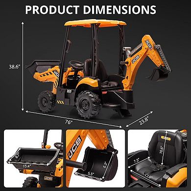 12V Kids 4-in-1 Ride-On Excavator with Remote Control & Adjustable Seat