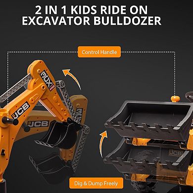 12V Kids 4-in-1 Ride-On Excavator with Remote Control & Adjustable Seat