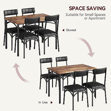 5-Piece Mid-Century Dining Set with 4 Upholstered Chairs Space-Saving Table for Apartment