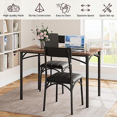 5-Piece Mid-Century Dining Set with 4 Upholstered Chairs Space-Saving Table for Apartment