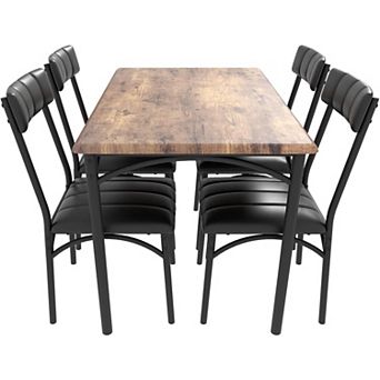 5 pc Mid-Century Dining Set with 4 Upholstered Chairs Space-Saving Table for Apartment