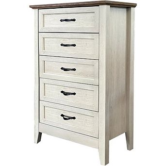 Farmhouse 5-Drawer Dresser, 44.8" Tall Wood Chest of Drawers with Natural Texture