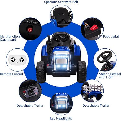 12V Ride-On Tractor with Parental Control & Detachable Trailer. Interactive Toy for Ages 3-6.25W
