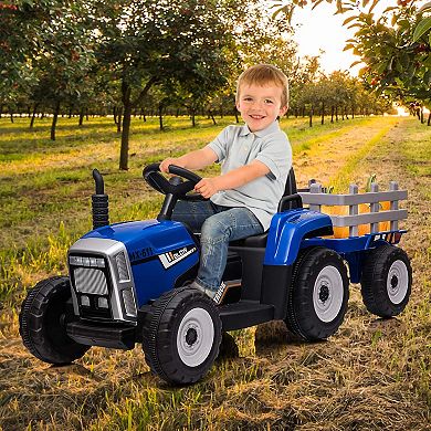 12V Ride-On Tractor with Parental Control & Detachable Trailer. Interactive Toy for Ages 3-6.25W