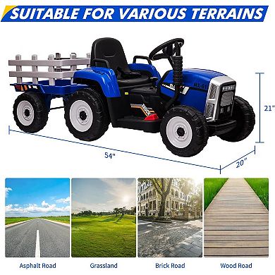 12V Ride-On Tractor with Parental Control & Detachable Trailer. Interactive Toy for Ages 3-6.25W