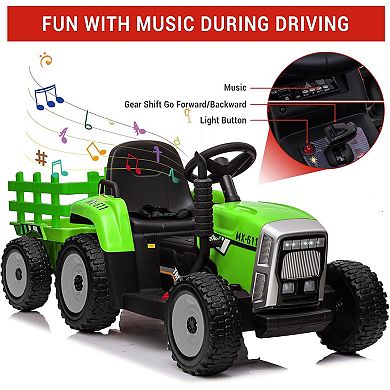 12V Kids Ride-On Tractor with Remote Control, 5 mph, LED Lights for Ages 3-6