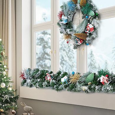 Christmas Wreath with Mini House & Pinecones, Whimsical Indoor Outdoor Holiday Decor