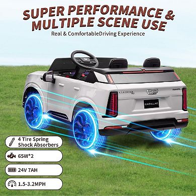 24V Kids Ride-On Truck, Parent Remote, 2-Seater Cadillac, Bluetooth & LED Lights