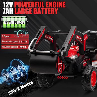 12V 3-in-1 Kids Ride-On Excavator & Tractor with Remote Control, Trailer & LED Lights