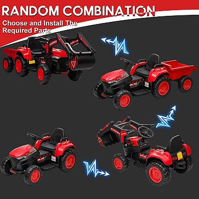 12V 3-in-1 Kids Ride-On Excavator & Tractor with Remote Control, Trailer & LED Lights