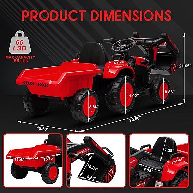 12V 3-in-1 Kids Ride-On Excavator & Tractor with Remote Control, Trailer & LED Lights